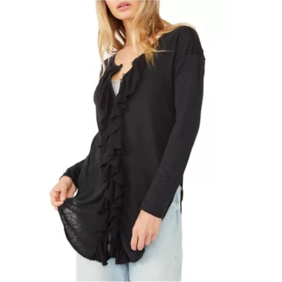 Free People Tops - WE THE FREE Love Star Long Sleeve Button Front Tunic, Black, Size XS